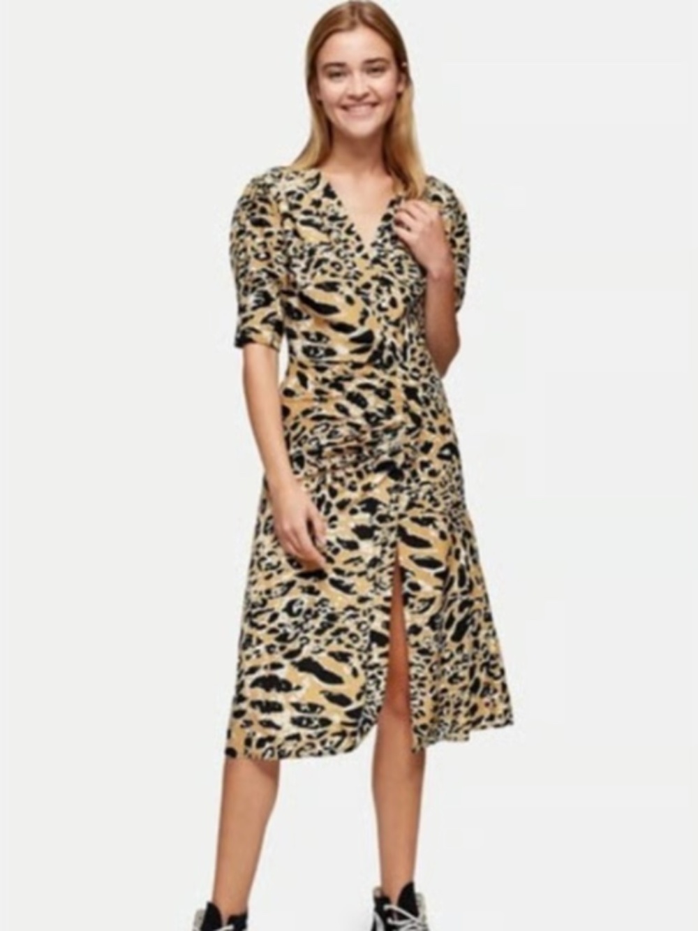 Topshop Leopard Print Mock Wrap Midi Dress Size US 4